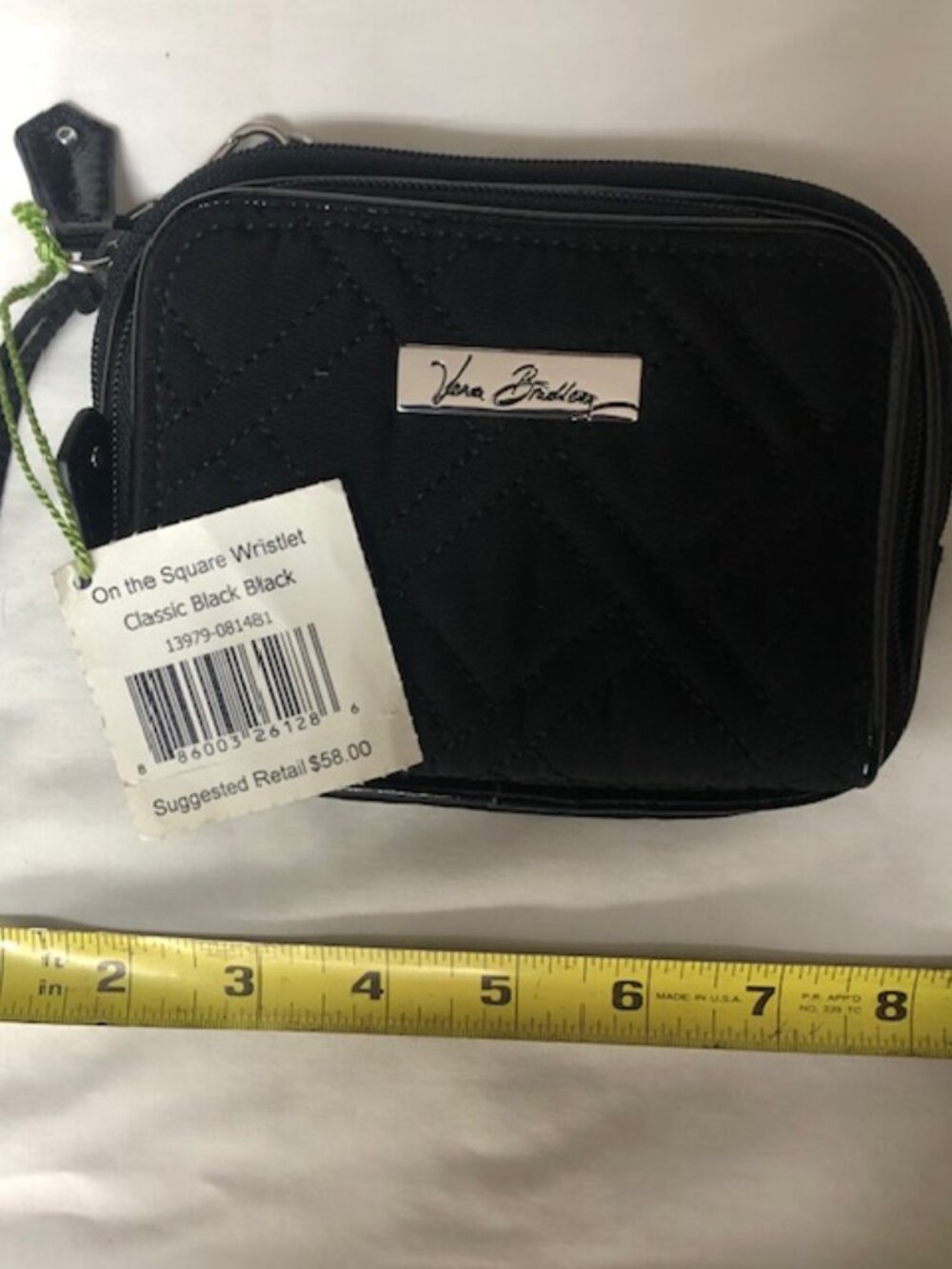 NWT Vera Bradley On The Square Wristlet black compartment bag w/shoulder strap